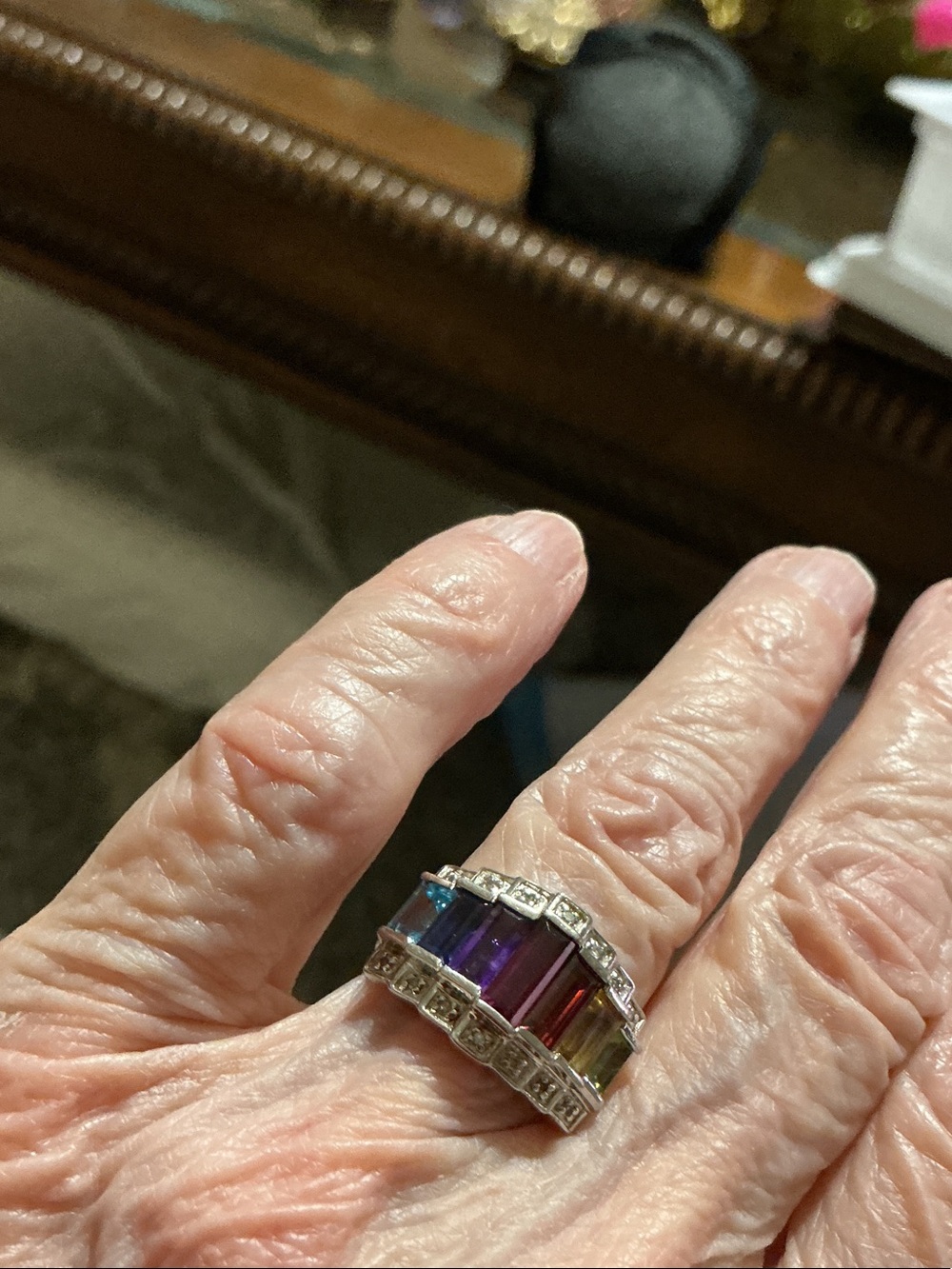 JTV Multicolor very clear czs  Band Ring with Purple and Green Accents, so 6,